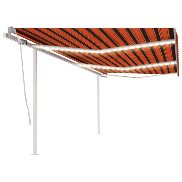 vidaXL Manual Retractable Awning with LED 6x3 m Orange and Brown
