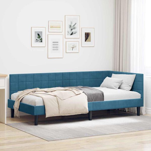 vidaXL Corner Bed Frame with Headboard Blue 90 x 200 cm Velvet