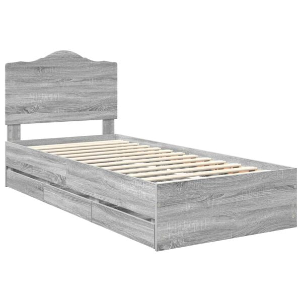 vidaXL Bed Frame with Drawer Grey Sonoma 75 x 190 cm Engineer Wood