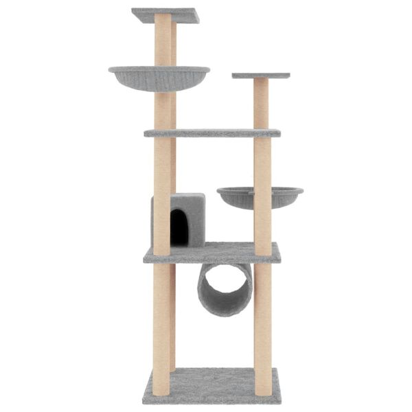 vidaXL Cat Tree with Sisal Scratching Posts Light Grey 141 cm