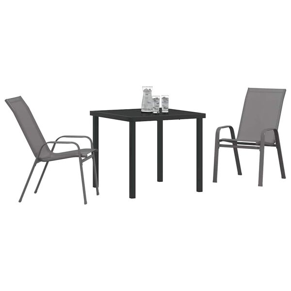vidaXL Garden Dining Set 3 pcs Grey and Black Powder-coated Steel
