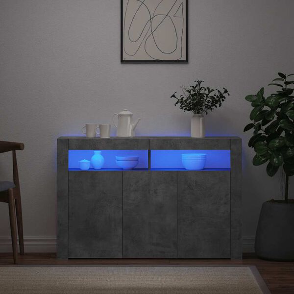vidaXL Sideboard with LED Lights Concrete Grey 116x30x75 cm