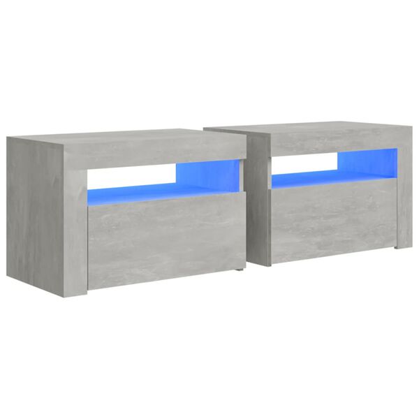 vidaXL Bedside Cabinets 2 pcs with LEDs Concrete Grey 60x35x40 cm