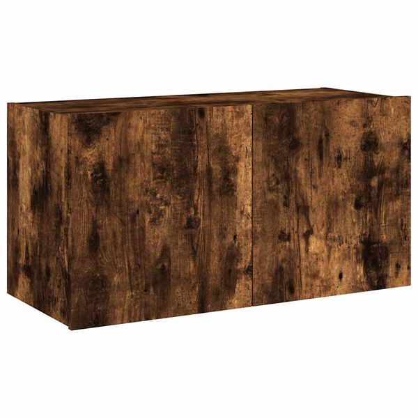 vidaXL TV Wall Cabinet with LED Lights Smoked Oak 80x35x41 cm