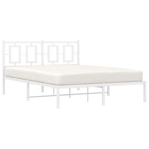 vidaXL Metal Bed Frame without Mattress with Headboard White 140x200cm