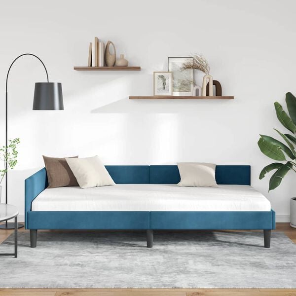 vidaXL Corner Bed Frame with Headboard Blue 90 cm x 190 cm Velvet