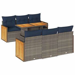 vidaXL 7 Piece Garden Sofa Set with Cushions Grey Poly Rattan Acacia