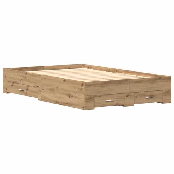 vidaXL Bed Frame with Drawer Artisan Oak 120 x 200 cm Engineered Wood