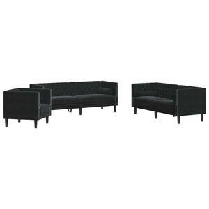 vidaXL Living Room Couch 3 pcs Black 194 x 74.5 x 70.5 cm Velvet