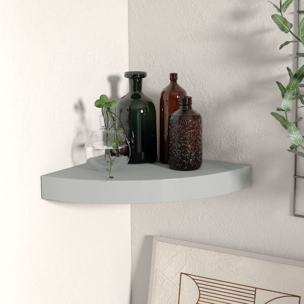 vidaXL Floating Corner Shelf Grey 25x25x3.8 cm MDF