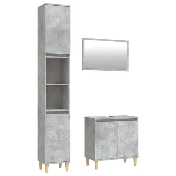vidaXL 3 Piece Bathroom Furniture Set Concrete Grey Engineered Wood