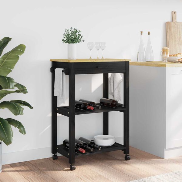 vidaXL Kitchen Trolley Black 88.5 x 40 x 60 cm Solid Pine Wood