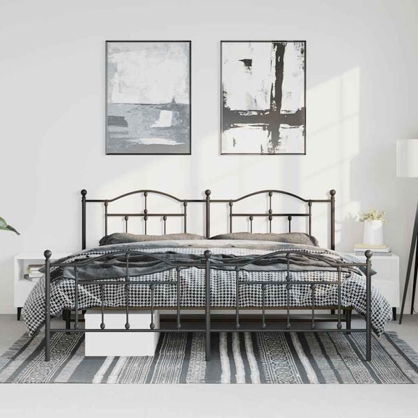 vidaXL Metal Bed Frame without Mattress with Footboard Black 193x203cm