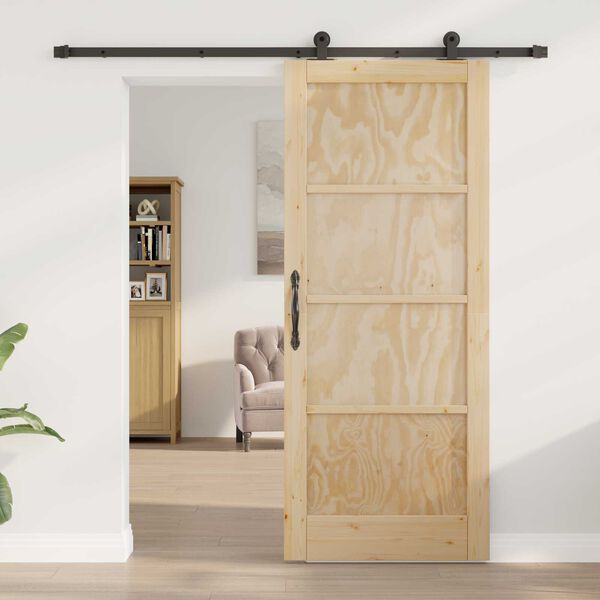 vidaXL Sliding Door Natural and Black 83 x 202 cm Solid Pine Wood