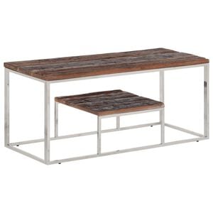 vidaXL Coffee Table Silver Stainless Steel and Solid Wood Sleeper
