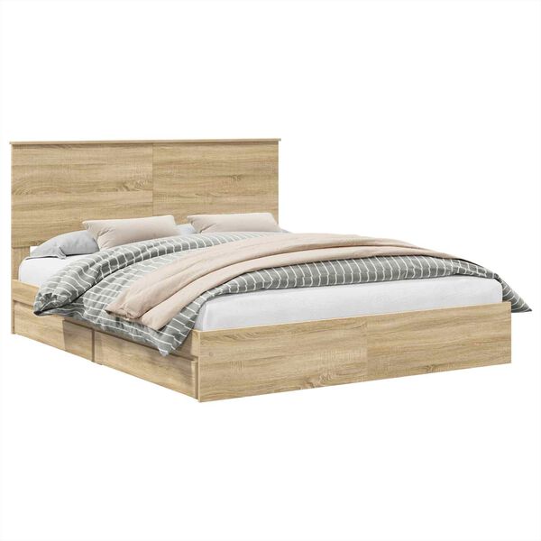 vidaXL Storage Bed with Drawer Sonoma Oak 160 x 200 cm Engineered Wood