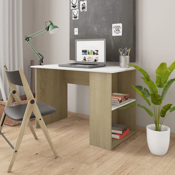 vidaXL Desk White and Sonoma Oak 110x60x73 cm Engineered Wood