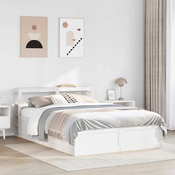 vidaXL Bed Frame with Headboard White 140x190 cm Solid Wood Pine