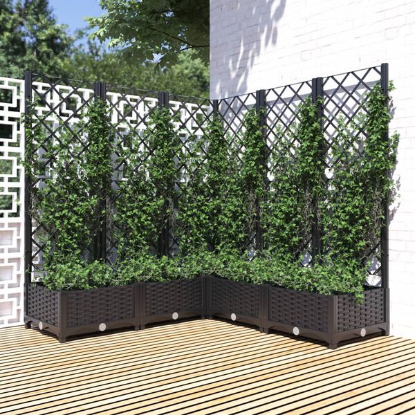 vidaXL Garden Planter with Trellis Black 120x120x121.5 cm PP
