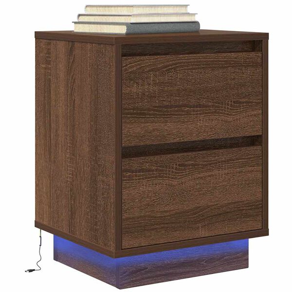 vidaXL Bedside Cabinet with LED Lights&nbsp;Brown Oak 38x34x50 cm