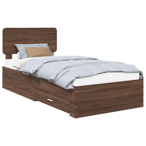vidaXL Bed Frame with Headboard Brown Oak 100 x 200 cm Engineered Wood