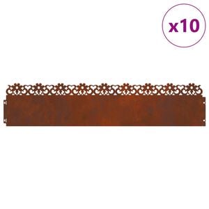 vidaXL Lawn Edgings 10 pcs 103 x 0.05 x 22 cm Weathering Steel Rusty