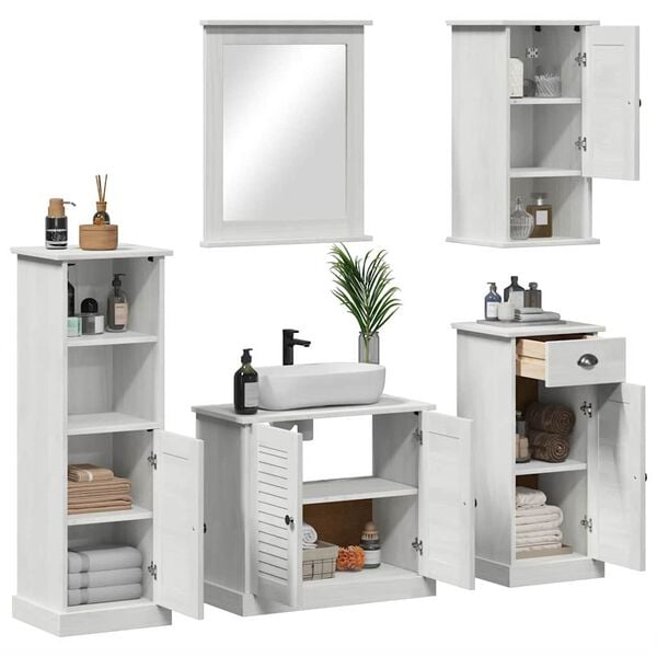 vidaXL Bathroom Furniture Set VIGO 5 pcs Antique White Solid Pine Wood