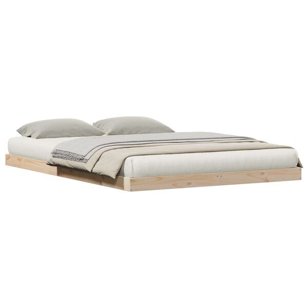 vidaXL Floor Bed Frame Natural 223.5 x 164 x 9 cm Solid Pine Wood