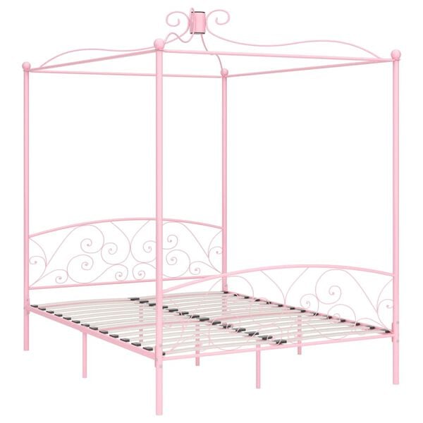 vidaXL Canopy Bed Frame without Mattress Pink Metal 160x200 cm