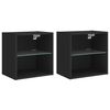 vidaXL Bedside Cabinets with LED Lights Wall-mounted 2 pcs Black