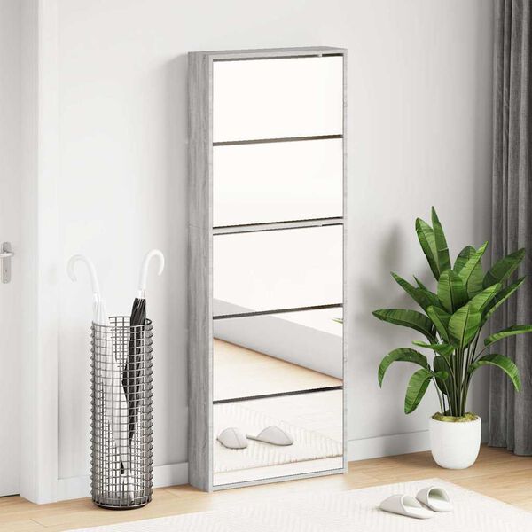 vidaXL Shoe Cabinet with Mirror 5-Layer Grey Sonoma 63x17x169.5 cm