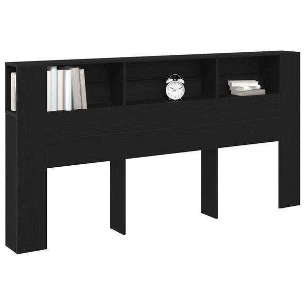 vidaXL Headboard Cabinet with Storage Black oak 200 x 18,5 x 104,5 cm