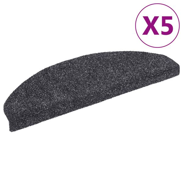 vidaXL Stair Mats Self-adhesive 5 pcs 65x21x4 cm Dark Grey Half Round Large