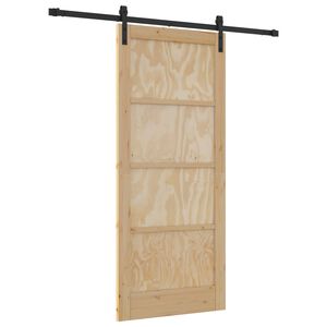 vidaXL Sliding Door Natural and Black 86 x 198.5 cm Solid Pine Wood
