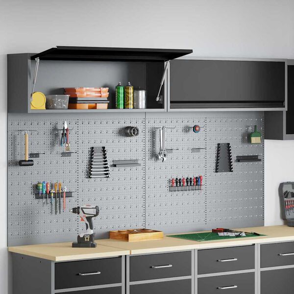 vidaXL Tool Cabinet and Pegboard Set 6 pcs Black 200 x 25 x 115 cm
