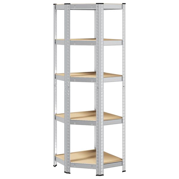vidaXL 5-Layer Corner Shelf Silver Steel&Engineered Wood