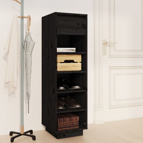 vidaXL Shoe Cabinet Black 30x34x105 cm Solid Wood Pine