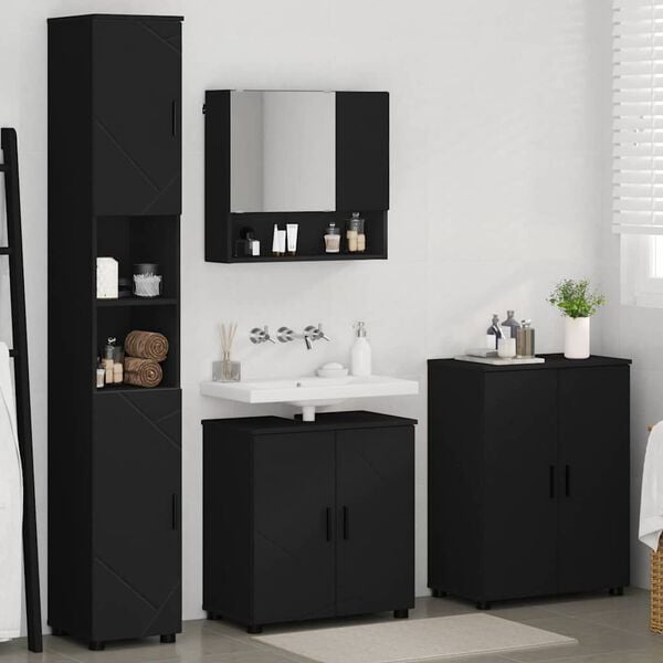 vidaXL Bathroom Furniture Set 4 pcs Black Engineered wood & Metal