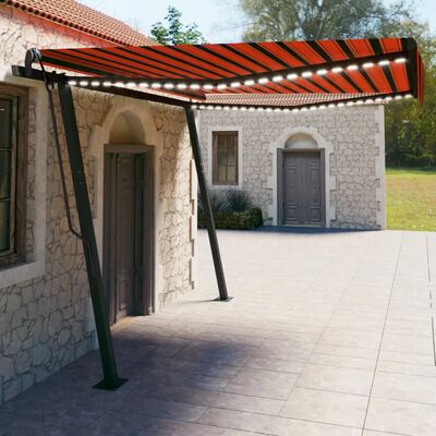 vidaXL Manual Retractable Awning with LED 4x3 m Orange and Brown