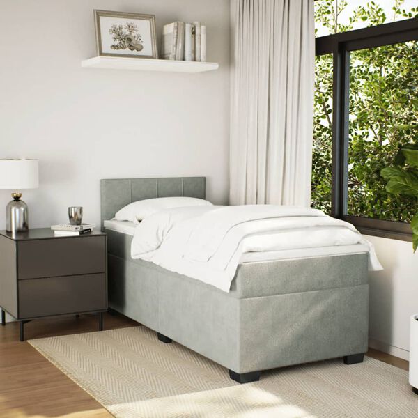 vidaXL Box Spring Bed with Mattress Light Grey 100x200 cm Velvet