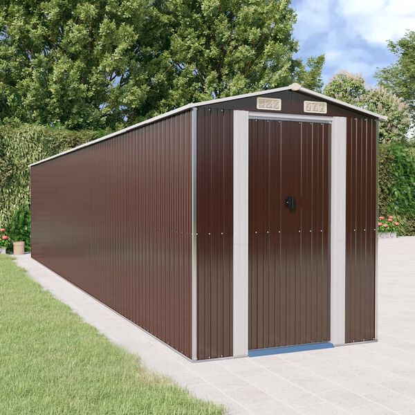 vidaXL Garden Shed Dark Brown 192x938x223 cm Galvanised Steel