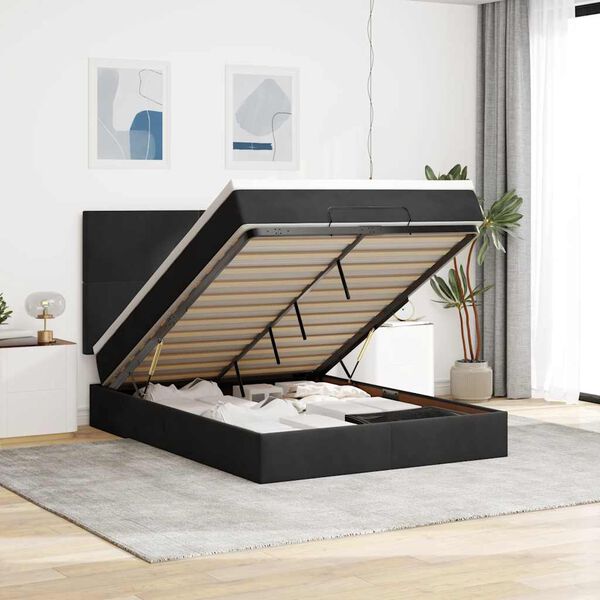 vidaXL Ottoman Bed with Mattresses Black 140x200cm Velvet
