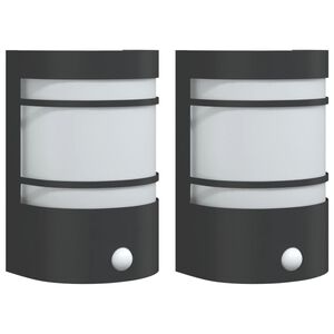 vidaXL Outdoor Wall Lights with Sensors 2pcs Black Stainless Steel