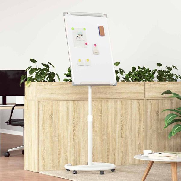vidaXL Magnetic Whiteboard Height Adjustable with Wheel White and grey