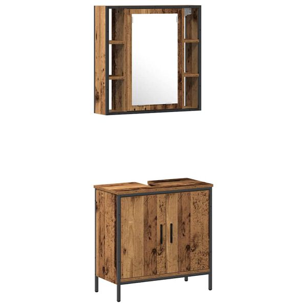 vidaXL Bathroom Furniture Set with Shelf 2 pcs Brown Engineered wood