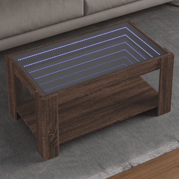 vidaXL Coffee Table with LED Brown Oak 93x53x45 cm Engineered Wood