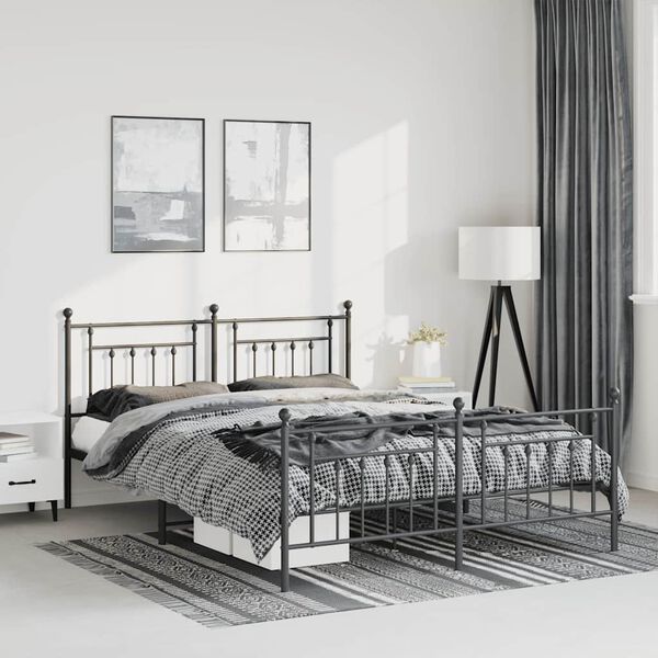 vidaXL Metal Bed Frame without Mattress with Footboard Black 150x200cm