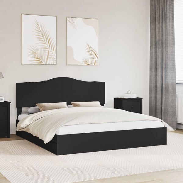 vidaXL Storage Bed with Headboard Black 200 x 200 cm Engineered Wood