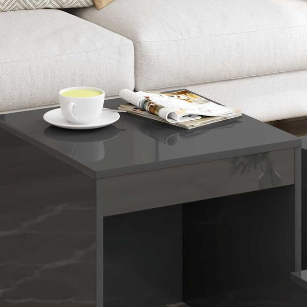 vidaXL Nesting Tables 3 pcs High Gloss Grey Engineered Wood