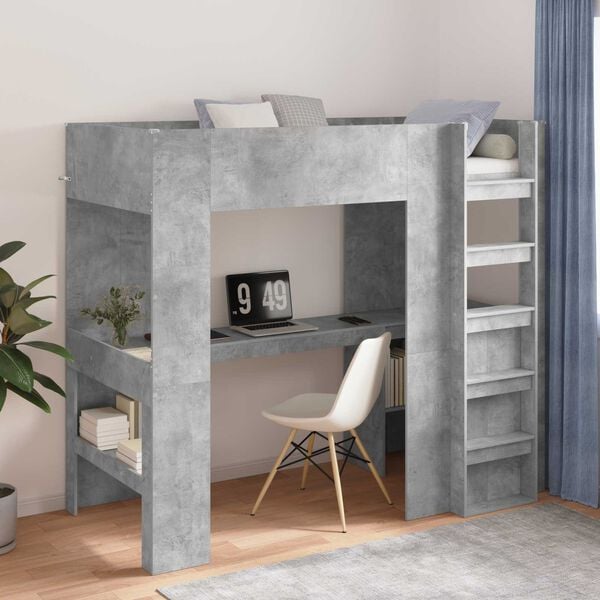 vidaXL Loft Bed Frame with Desk Concrete Grey 98.5 x 200 cm